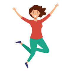 A joyful woman mid-jump, radiating happiness and energy. Her expression beams with excitement, capturing a moment of pure bliss and celebration of life.