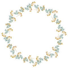 Round floral wreath frame with hand drawn flowers and leaves decoration
