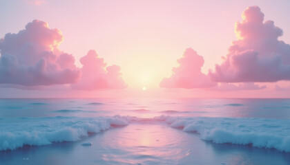 Obraz premium Ethereal Pink and Blue Coastal Scene with Soft Reflections