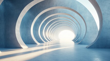 Obraz premium Abstract circular concrete tunnel leading to bright light.