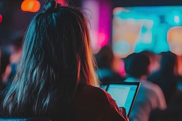 Engaged Audience at Event with Digital Device