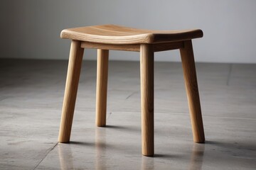 there is a wooden stool sitting on a tile floor