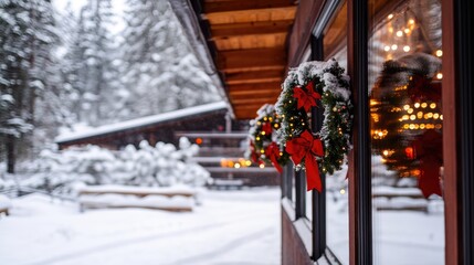 Winter Wonderland with Christmas Decorations in a Snowy Landscape