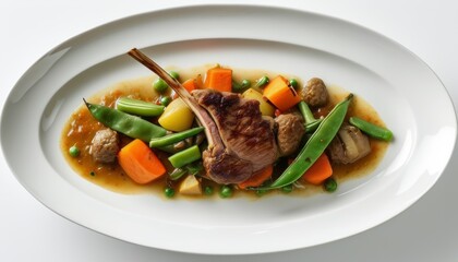 Exquisite Lamb Steak with Seasonal Vegetables on Elegant Platter Presentation