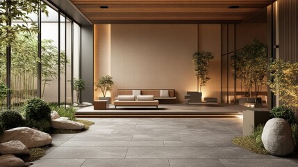 Tranquil modern zen garden room interior design.