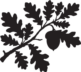 oak branch with acorn silhouette design vector art illustration