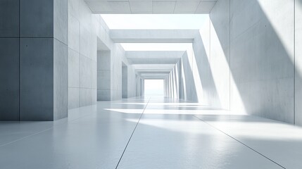 Fototapeta premium Light-filled, minimalist concrete corridor.