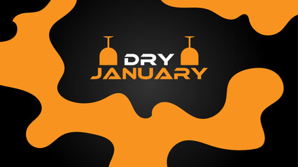 Dry January banner with overturned wine glasses border and text in frame. Alcohol free month challenge graphic concept. banner, cover, poster, flyer, brochure, web. Vector illustration
