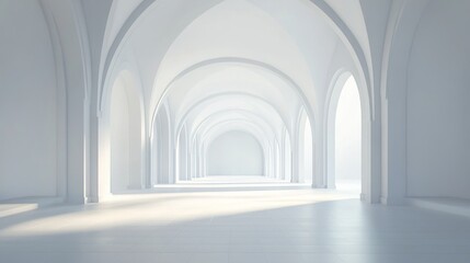 White arched hallway with sunlight.