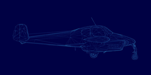 Naklejka premium Blue airplane wireframe. The image is of airplane, and it is a very detailed and intricate design. Scene is one of awe and wonder