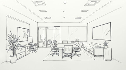 Fototapeta premium A modern and comfortable office space featuring a formal meeting room and a relaxation area for employees