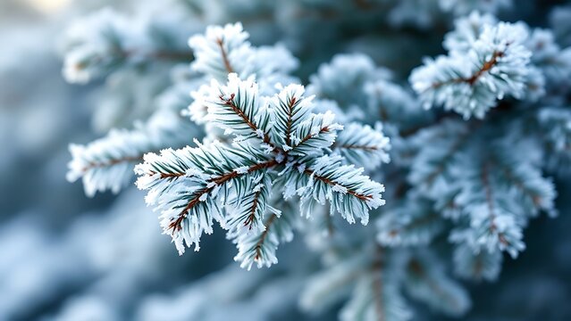 Winter Nature scene with spruce branch covered in frost - Powered by Adobe