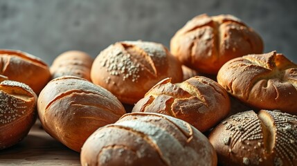 Assorted Freshly Baked Artisan Bread Rolls on Wooden Surface