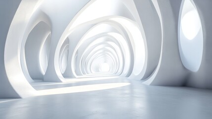 Fototapeta premium Abstract white architectural corridor with organic shapes and light.