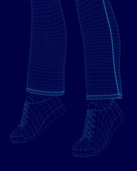 Pair of blue shoes with a blue laces. The shoes are shown in a 3D image