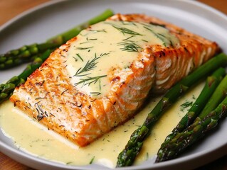 Grilled salmon with asparagus kitchen food photography modern dining close-up culinary delight