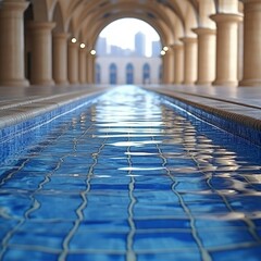 Naklejka premium Tranquil Water Feature in Architectural Courtyard