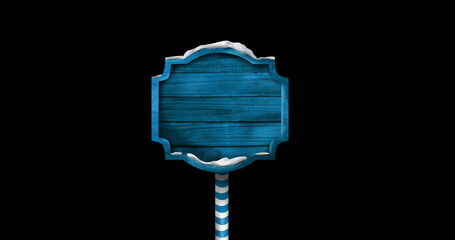 Image of blue wooden sign with copy space and christmas fairy lights flickering