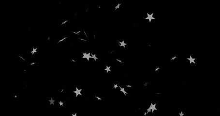 Fototapeta premium Image of stars falling and christmas fairy lights flickering over black background