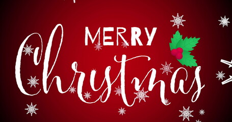 Image of christmas greetings text over snow falling on red background © vectorfusionart