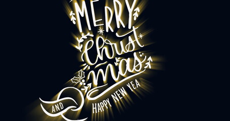 Image of christmas greetings text over snow falling on black background © vectorfusionart