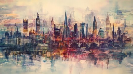 Obraz premium Digital Art Poster of Famous Landmarks in Multiple Cities
