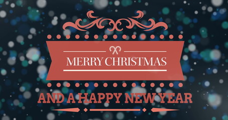 Image of christmas greetings text over snow falling on black background © vectorfusionart