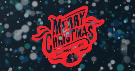 Image of christmas greetings text over snow falling on black background © vectorfusionart
