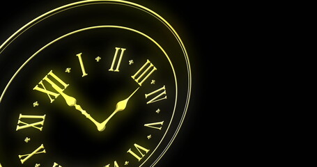 Image of clock showing midnight on black background