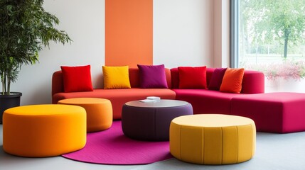 Colorful and Flexible Workspace with Movable Furniture