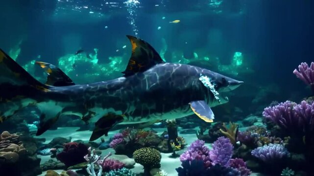 goblin shark underwater background seamless looping overlay 4k virtual video animation background.