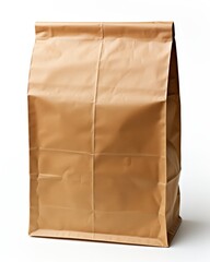 Brown paper lunch bag isolated on white background perfect for food storage, eco-friendly packaging and creative design projects