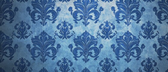 Fototapeta premium Blue victorian vintage wallpaper design with texture. Retro seamless pattern with floral damask elements