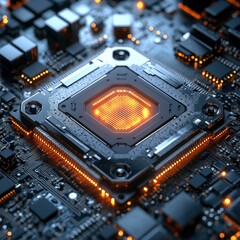 Fototapeta premium Illuminated Central Processing Unit (CPU) on Motherboard