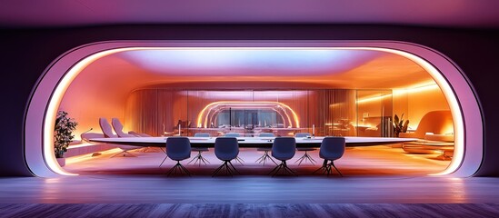 Obraz premium Modern conference room with vibrant lighting.