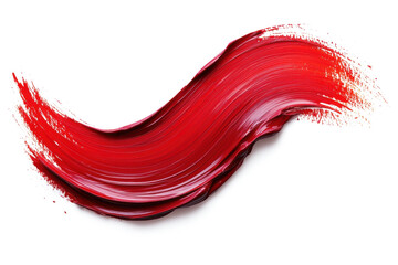 one red brush strokes isolated on a white background, one wave shape, with a water color paint texture, in a flat lay composition