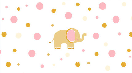 adorable pink and gold elephant illustration with polka dots for nursery decor and children's book art