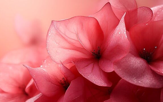 Close-up of delicate pink flowers with water droplets.