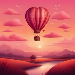 Fototapeta premium hot air balloon over sunset