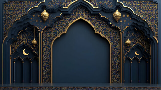 Ornate architectural backdrop with gold accents.