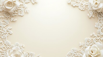 White Roses and Lace Frame Elegant Background
