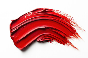 one red brush strokes isolated on a white background, one wave shape, with a water color paint texture, in a flat lay composition