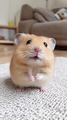 Fototapeta premium A cute hamster with a round body and small paws, looking curiously at the camera.