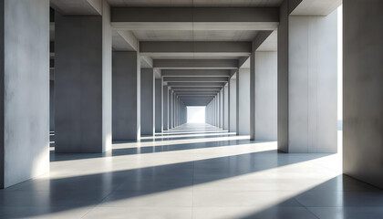 Obraz premium long symmetrical concrete corridor interior building