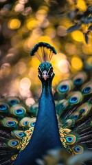 A vibrant peacock displaying its colorful feathers in a natural setting.