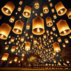 Golden Lanterns Floating Upwards