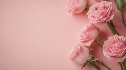 Fototapeta premium Delicate Pink Roses Arranged on a Soft Pink Background