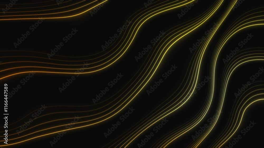 Wall mural abstract retro wavy golden lines pattern motion design dark background. seamless loop animation