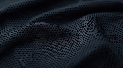 Close-up of dark grey breathable fabric. Perfect for sportswear, apparel, or textile websites.