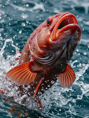 Ruby snapper fish swimming and devouring fishing bait